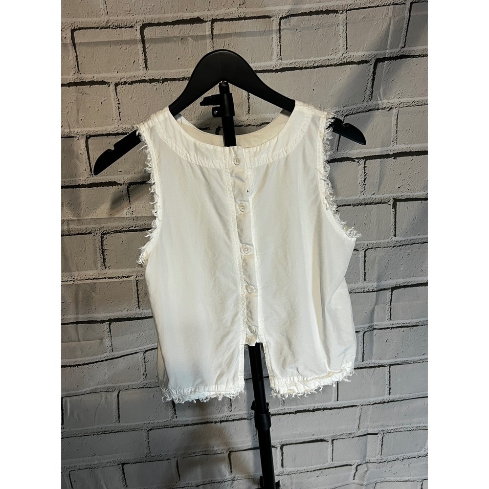 Thread + Supply Womens Small White Sleeveless Button Back Frayed Crop Top Tank